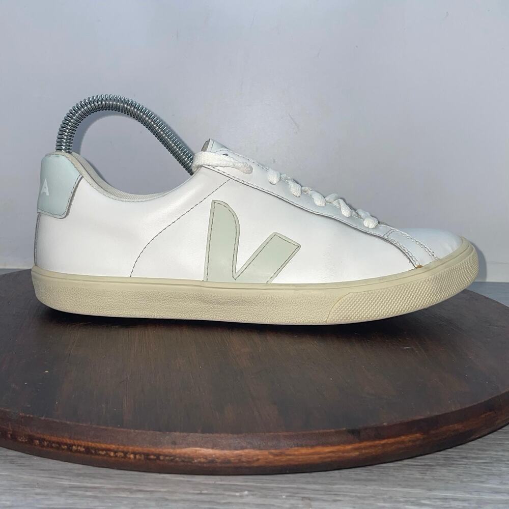 Veja Womens Esplar Leather Extra White Green Sneakers Shoes Size US 6 EU 37
